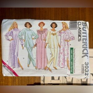UNCUT FF Butterick Classics 3032, Vtg 1988, Sizes 6-22, Caftan Pants Sleepwear